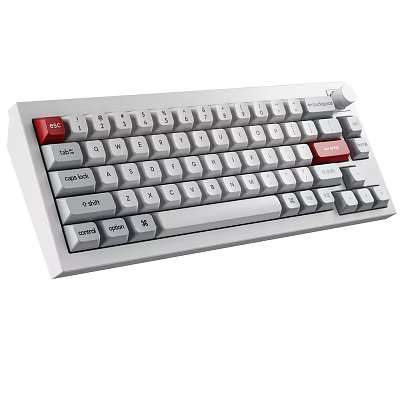 Ergonomic White Mechanical Keyboard With Red Accent Keys And Function Keys 3d model