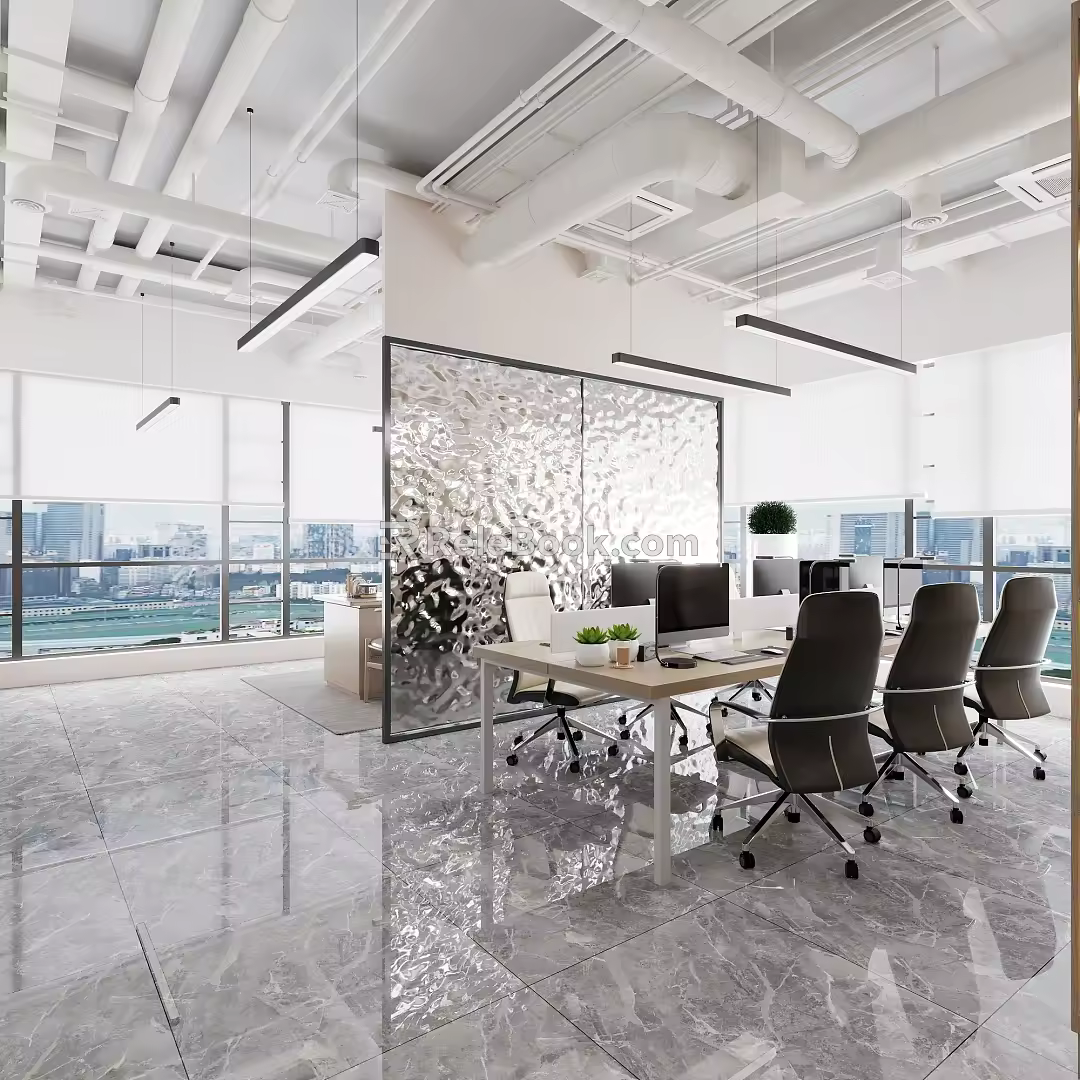 Water ripple partition in simple office area of public office area 3d model