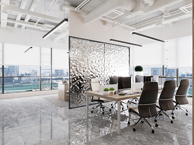 Water ripple partition in simple office area of public office area model