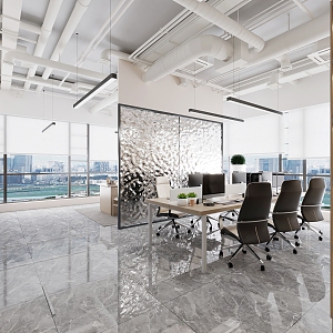 Water ripple partition in simple office area of public office area 3d model