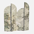 Elegant Room Divider Screen With White Crane Floral Patterns And Green Cream Fabric Design 3d model