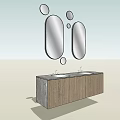 Modern Bathroom Vanity With Double Sinks Oval Mirrors And Wooden Cabinets
