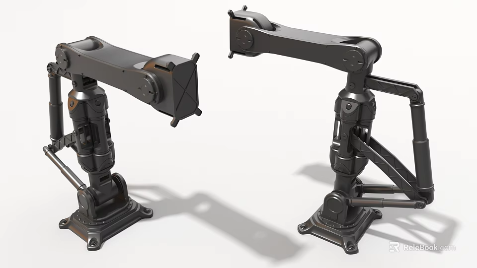Dual Industrial Robotic Arms With Black Metal Structure And Functional Joints 3d model 