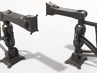 Dual Industrial Robotic Arms With Black Metal Structure And Functional Joints 3d model