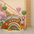 Colorful Birthday Photo Spot Featuring Pink Green Balloons Cartoon Animals Rainbow And Grass