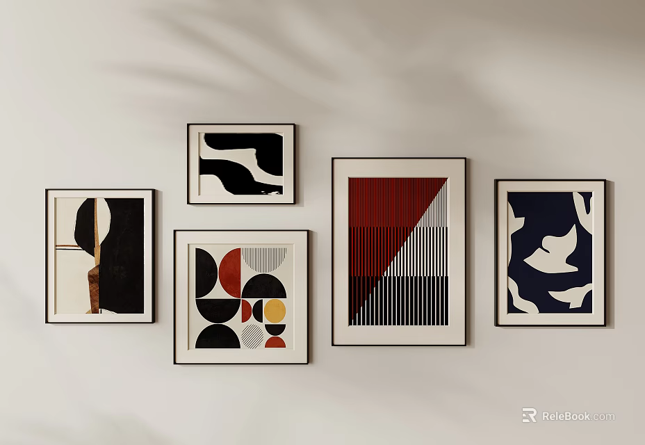 Modern Geometric Framed Wall Art Multiple Pieces On Light Wall Home Decor 3d model