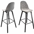 Two Stylish Modern Bar Stools With Gray Seats Black Legs And Tufted Design Details