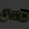 Green Camouflage Motorcycle With Sidecar Gun On Handlebars And Muddy Tires