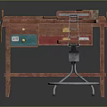 Vintage Wooden Desk With Colorful Drawers Wooden Block Tools And Matching Chair