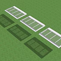 Outdoor Green Lawn Three White Framed Grid Design Sunshades with Shadows