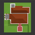 White Building Model With Red Roof Windows And Green Lawn Base