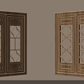Wooden Furniture Double Doors With Decorative Glass Panels And Carved Details
