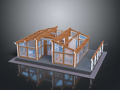 Wooden Frame Detached Villa With Large Windows And Open Layout Design 3d model
