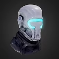 3D Rendered Sci Fi Helmet With Glowing Blue Eyes And Dark Scarf Design