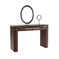 Stylish Dark Brown Wooden Dressing Table Interior With Round Mirror Small Lamp And Drawers