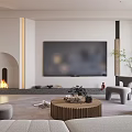 Modern Living Dining Room Interior With Minimalist Design Dining Table Chairs And TV Wall