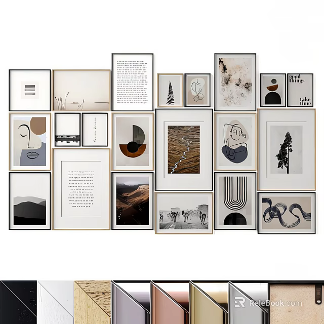 Abstract Paintings With Various Styles Framed In Different Decorative Frames For Wall 3d model 
