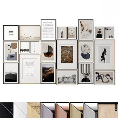 Abstract Paintings With Various Styles Framed In Different Decorative Frames For Wall 3d model