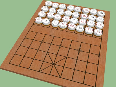 Wooden Chinese Chess Board Game With White Pieces And Grid Lines For Entertainment 3d model
