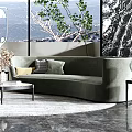 Modern Green Sofa and Coffee Table Set with Large Windows Mountain View and Floor Lamp