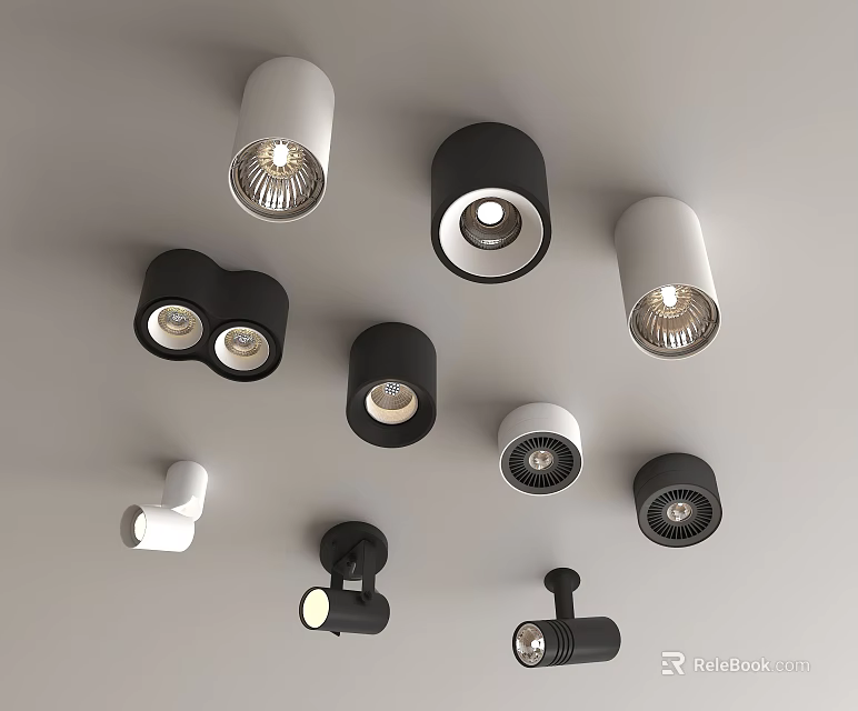 Modern Downlights and Spotlights With Various Black White Styles For Indoor Lighting Fixtures 3d model 