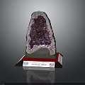 Amethyst Geode With Purple Crystal Interior On Red Display Base And Label