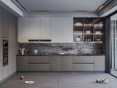 Modern Open Concept Kitchen Interior With Cabinets Island Counter And Appliances 3d model