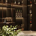 Modern Bar Interior Design With Decorative Tree Shelves Bottles Tables And Lighting