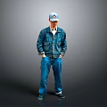 Stylish Men's Blue Denim Jacket And Pants Casual Outfit With Matching Cap