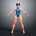 Stylish Blue Outfit With Double Buns Blue High Heels Arm Cuffs And Ankle Cuffs