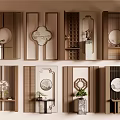 Chinese Style Wooden Partition Designs Featuring Circular Motifs Carved Patterns And Decorative Shelves