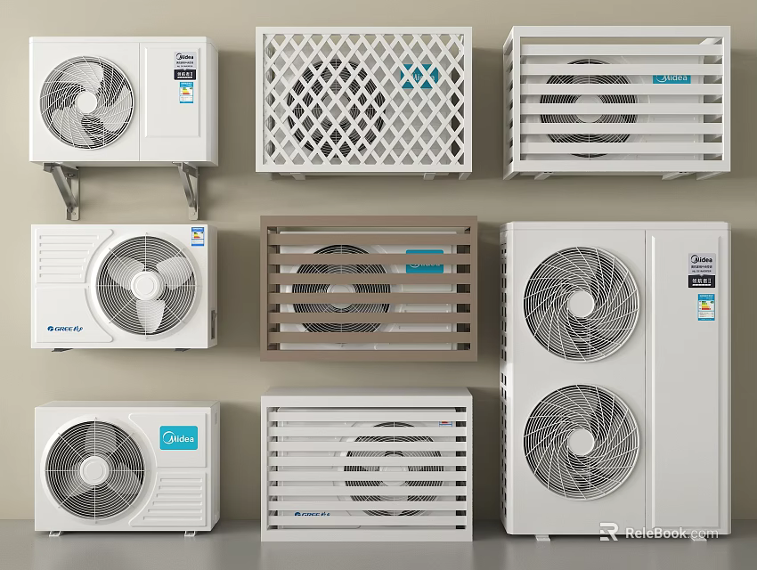 Multiple Air Conditioner Fans With Diverse Designs And Wall Mounted Styles 3d model