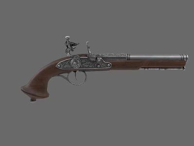 Vintage Weapon Antique Pistol With Wooden Grip Metal Components And Intricate Engravings 3d model