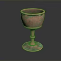 Copper Decorative Household Cup With Tall Stem Intricate Patterns And Green Accents
