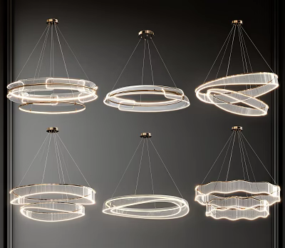 Modern Circular Chandeliers With Transparent LED Light Designs For Home Interior 3d model
