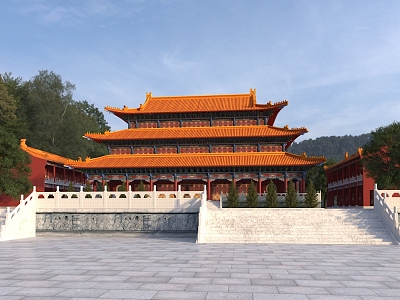 Chinese-style ancient building with triple eaves 3d model