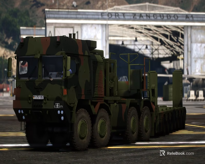 Military Camouflage Transport Truck With Multiple Wheels At Fort Zandubo AI Military Base 3d model 