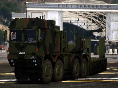 Military Camouflage Transport Truck With Multiple Wheels At Fort Zandubo AI Military Base 3d model