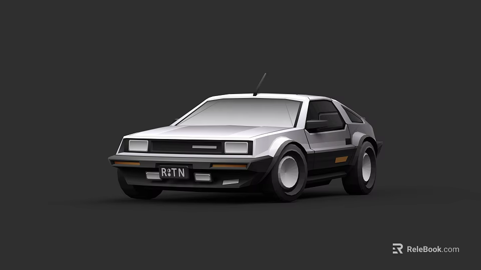 Classic Vintage Car With Silver Body Black Accents And Gullwing Doors 3d model 