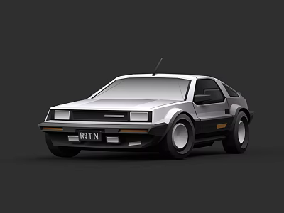 Classic Vintage Car With Silver Body Black Accents And Gullwing Doors 3d model