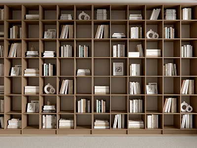 Wooden Bookshelf With Multiple Compartments Books And Decorative Ornaments 3d model