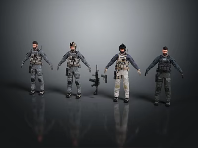 Game Movie Characters In Tactical Military Gear With Different Outfits And Weapon 3d model