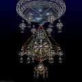 Ornate Geometric Chandelier With Crystal Pendants And Spherical Accents Against Starry Night Sky Background
