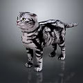Gray And White Striped Cat Standing On Reflective Floor With Gray Background
