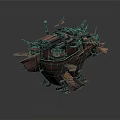 Detailed Steampunk Airship Warship Model With Mechanical Cannons Propellers And Vintage Flag
