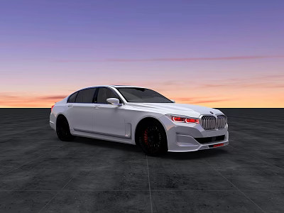 Elegant White Luxury Sedan With Black Rims On Gray Ground During Sunset 3d model