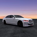 Elegant White Luxury Sedan With Black Rims On Gray Ground During Sunset
