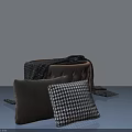 Hinged Door in Modern Interior with Brown Houndstooth Pillows and Upholstered Bench 3d model