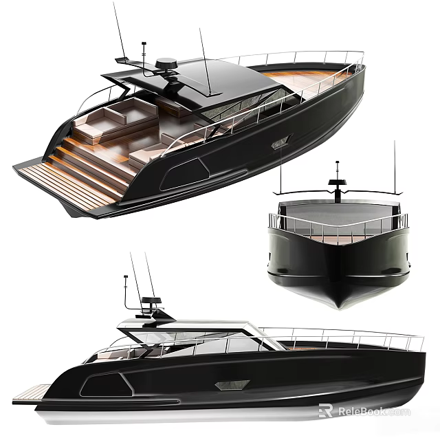 Stylish Black Yacht With Modern Exterior Design And Wooden Deck Features 3d model 