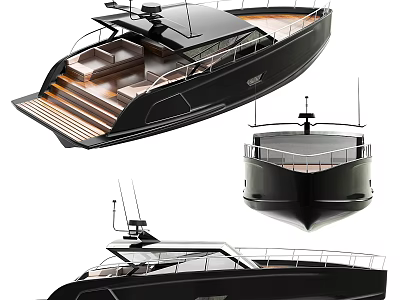 Stylish Black Yacht With Modern Exterior Design And Wooden Deck Features 3d model